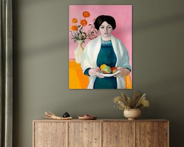 Portrait with Apples and Flowers van Marja van den Hurk