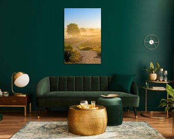 Pfad in einer Heidelandschaft bei Sonnenaufgang von Sjoerd van der Wal Fotografie