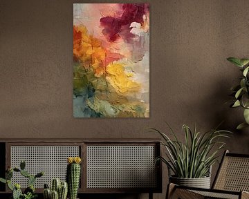 Abstract schilderij met vurige oranje en rode tinten, verweven met aardse diepte van Joriali Abstract