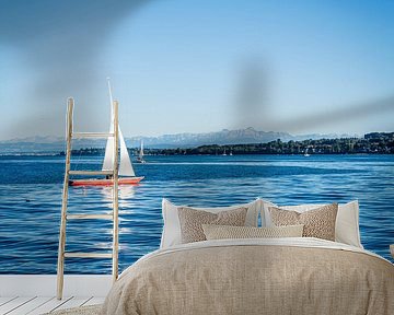 Sailboat and moon by Dieter Walther