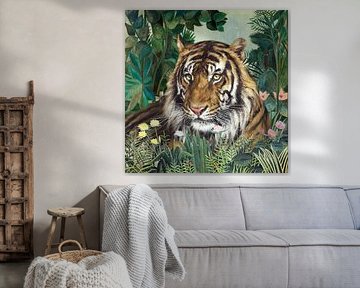 Reclining Tiger in a Rousseau Landscape von Marja van den Hurk