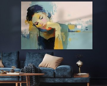 Portrait de femme | Portrait abstrait de femme avec des tons bleus
