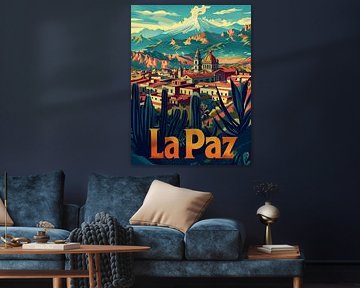 Majestät der Berge: La Paz Retro Stadtbild Kunst von Travel Shop