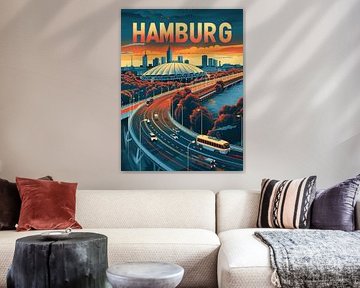 Hamburg Urban Lights: Futuristic City Travel Poster by Travel Shop