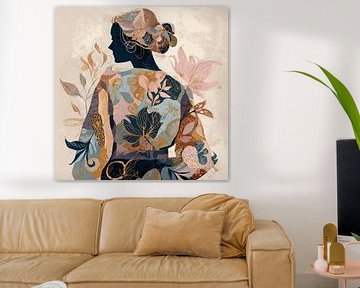 Vrouw met Bloemen | Abstracte Vrouw met Bloemenpatroon van Kunst Kriebels