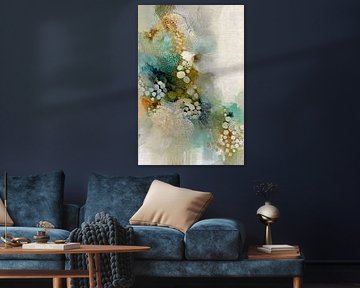 Green beige abstract painting with organic structures by Joriali Abstract