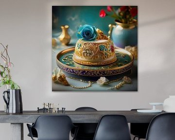 Un gâteau artistique aux couleurs turquoise et or sur Patricia Hofmeester