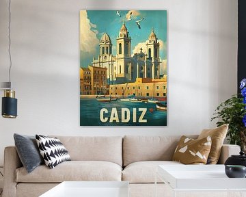 Sonniger Hafen von Cadiz: Spanische Küste Vintage Poster von Travel Shop