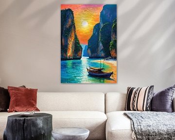 Îles Phi Phi avec bateau coucher de soleil