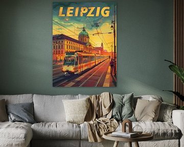 Soirées dorées de Leipzig : Tram Vintage Art Print sur Travel Shop