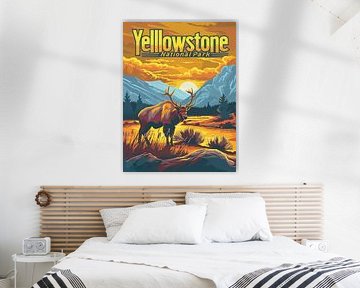 Yellowstone Adventure: Elk and Sunset Wilderness Poster by Travel Shop