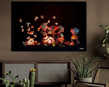 Fubby's bij popcorn explosie uit lava gaten.