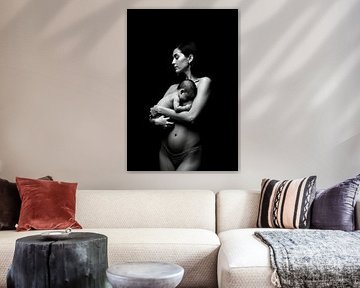 Mother with child in black and white