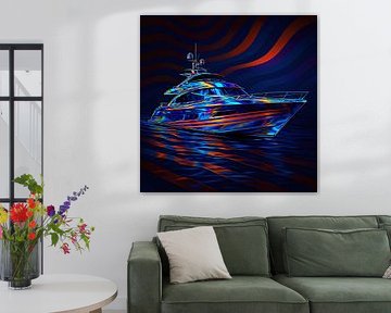 Neon-Reise: Luxus Yacht Kunstwerk in prismatischen Farben