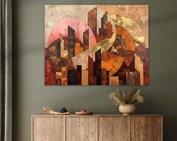 Abstract painting with texture and gold details - luxury wall decoration with 3D effect