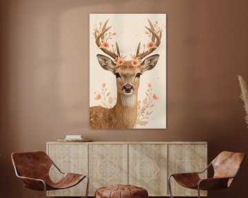 Stag's head with floral antler illustration by Dante S