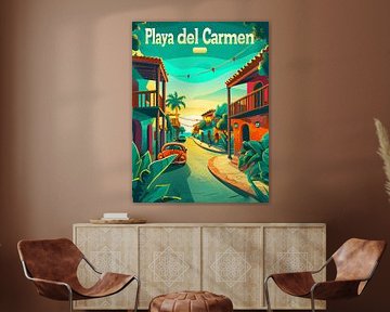 Playa del Carmen Zonsondergang Boulevard: Retro Mexico Poster van Travel Shop