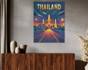 Thailand Night Glow: Temple Cityscape Poster by Travel Shop