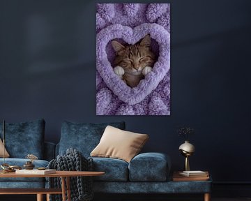Chat tigré dormant dans une couverture Purple Heart