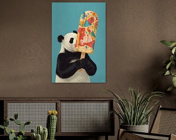 Un panda tient un bâtonnet de glace coloré