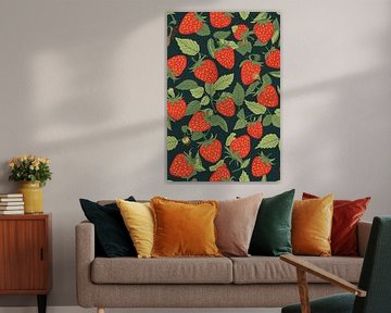 Motif illustré de fraises et de feuilles vertes