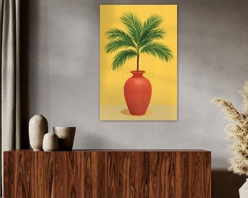 Palmier dans un vase rouge sur fond jaune