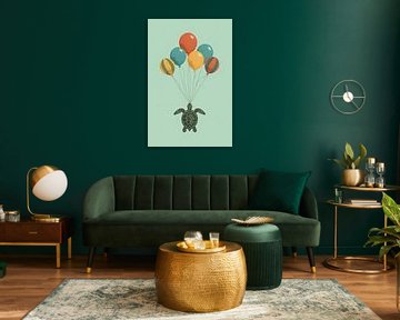 Illustration d'une tortue avec des ballons de baudruche
