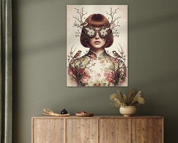 Takken van Visie - Surreëel portret met bloemenframe van coretan tangan