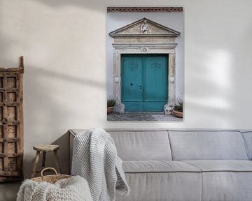 Blue door with roman columns