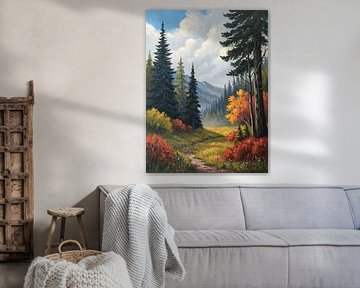 L'étreinte de l'automne : Un sentier verdoyant à travers une forêt changeante
