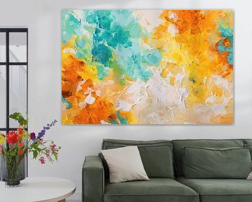 Turquoise Yellow Abstract - Fresh Colorful Painting by Joriali Abstract