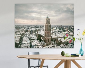 Zwolse Peperbus kerktoren tijdens een koude winter zonsopgang van Sjoerd van der Wal Fotografie