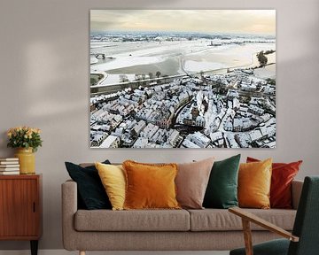 Luchtfoto van Hattem tijdens een koude winterochtend van Sjoerd van der Wal Fotografie
