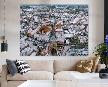 Luchtfoto Dijkpoort Hattem tijdens een koude winterochtend van Sjoerd van der Wal Fotografie
