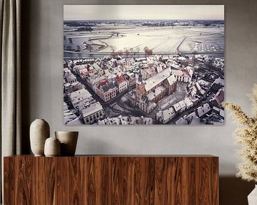 Luchtfoto van Hattem tijdens een koude winterochtend van Sjoerd van der Wal Fotografie