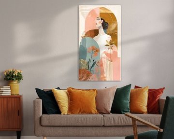 Composition of soft pink gold light blue cream and brown
