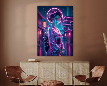 Anime Geisha Girl Cyberpunk Style