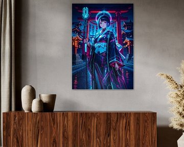 Anime Shrine Maiden Cyberpunk Style