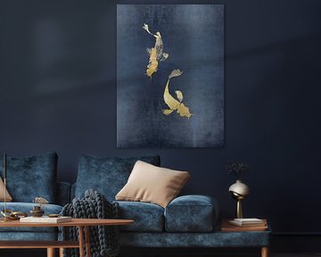 Koi fish I minimalist and modern I blue gold by Atelier UNBUNT