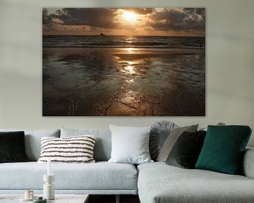 Coucher de soleil avec reflet près de Westerland sur l'île de Sylt
