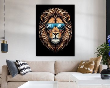 Lion Wearing Sunglasses Reflecting Cityscape Illustration by Markus Gann