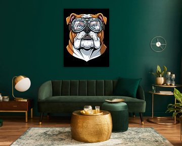 Bulldog Portrait with Aviator Goggles by Markus Gann