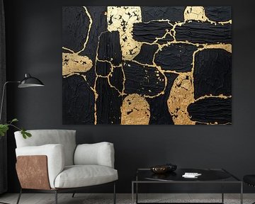 Abstract Black and Gold Textured Art