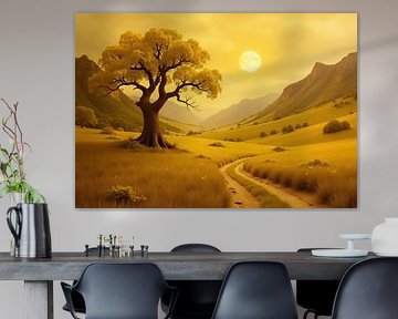 Digital Rendering of a Tree in a Golden Valley Landscape by Markus Gann