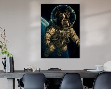 Un bouledogue français en astronaute dans l'espace