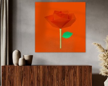Origami - Rose minimaliste en orange/rouge chaud