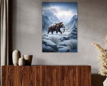 Wolharige mammoet in besneeuwde bergvallei van Markus Gann