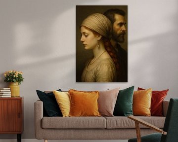 Silent portrait in harmony - woman and man in profile