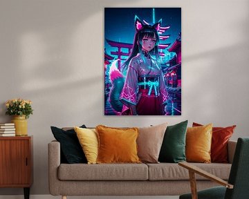 Anime Fox Girl Kitsune Kimono Japan sur Ruzerin