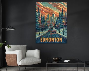 Edmonton Skyline Glühen: Winter City Life Kunstdruck von Travel Shop